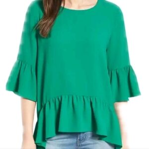 Gibson Ruffle 3/4 Bell Sleeve Boho Blouse Top Shirt- Size Lg